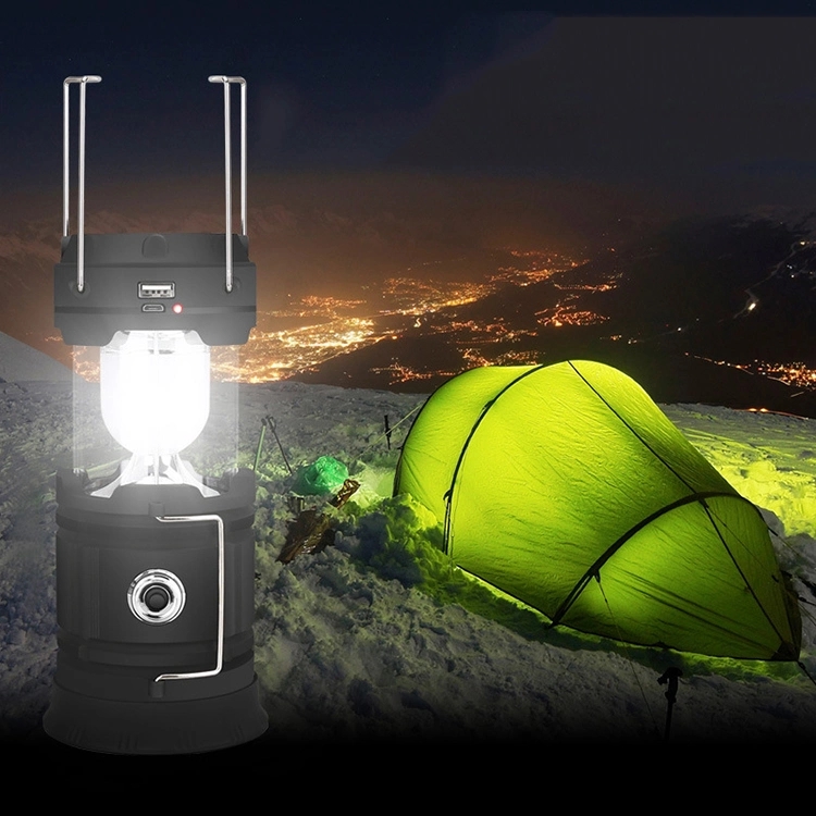 Lámpara de luz LED Linterna recargable USB portátil Luces solares para acampar al aire libre Senderismo